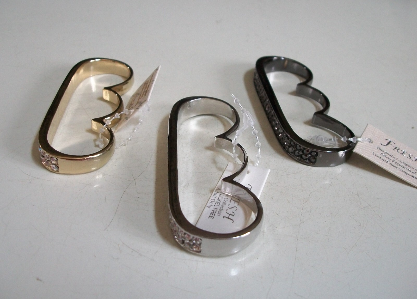 Men bling silver, hematite & gold finish fashion 3 finger ring pick size & color
