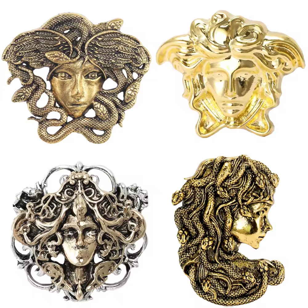 Halloween Gold Medusa Snake Hair Brooch Pin Gothic Horror Costume Jewelry Gift