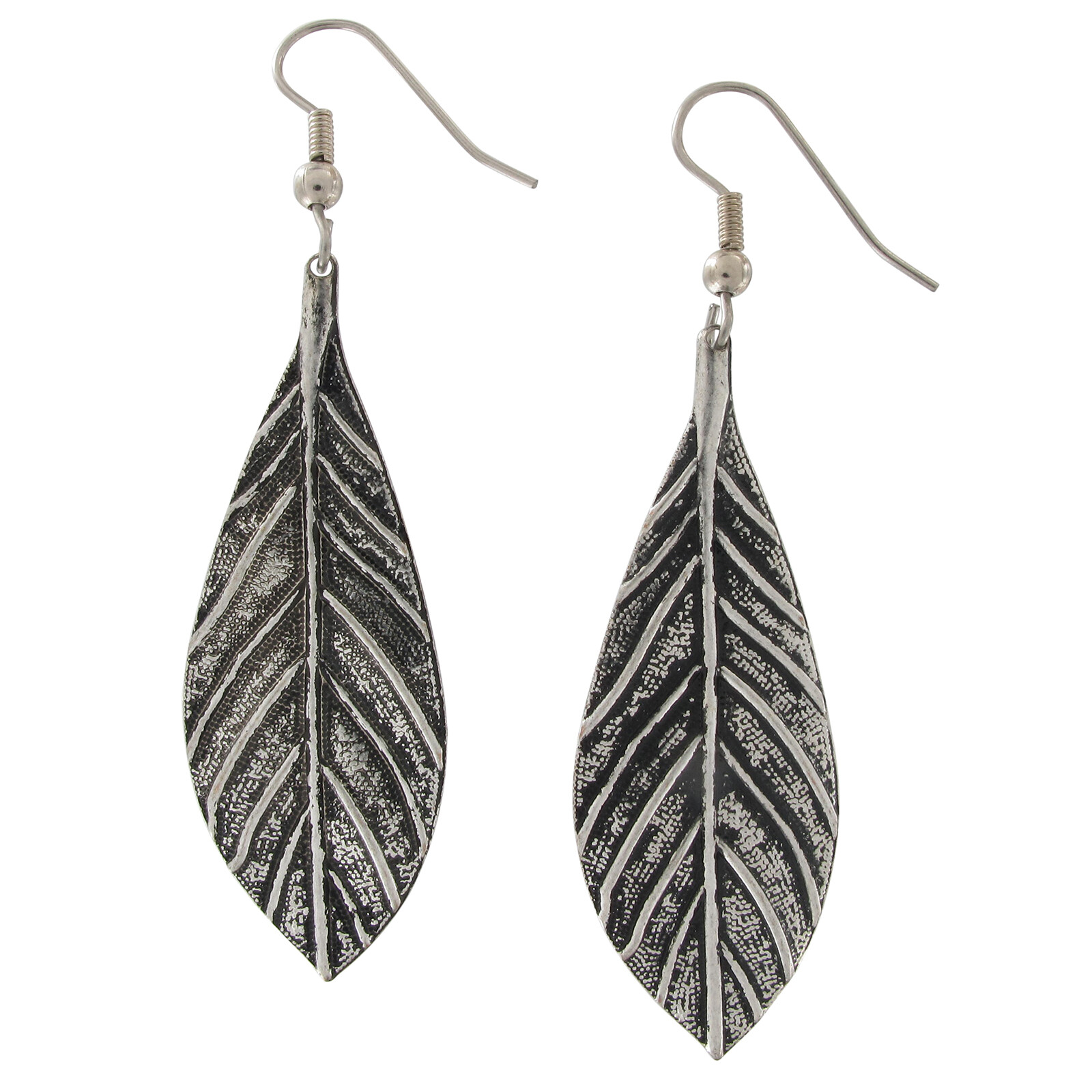 Ky & Co Antiqued Silver Tone Fall Leaf Dangle Earrings Pierced USA Made 2 5/8″