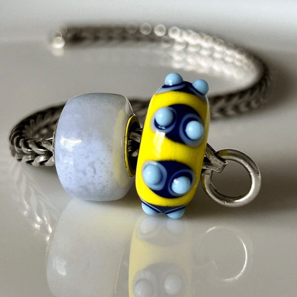TROLLBEADS Yellow Blue Bumpy Unique LAA 925S w SzilvaBeads Blue Crazy Lace Agate