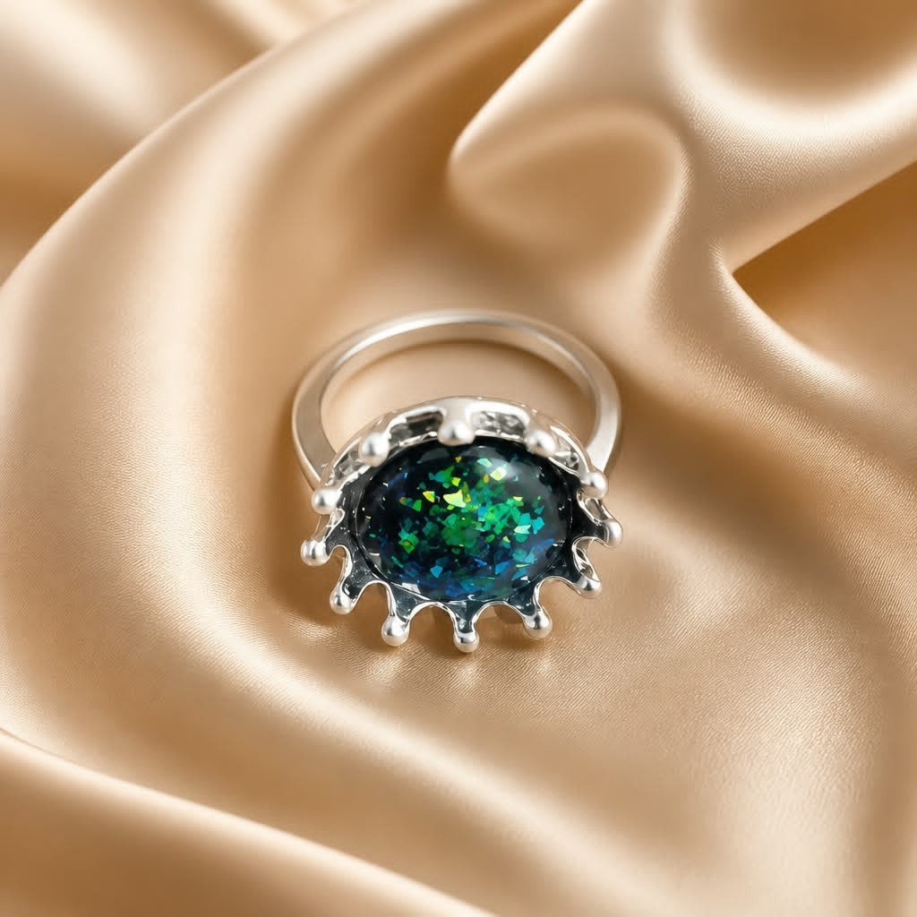 New 316L Stainless Steel Silver Ring with Green Stone for Women