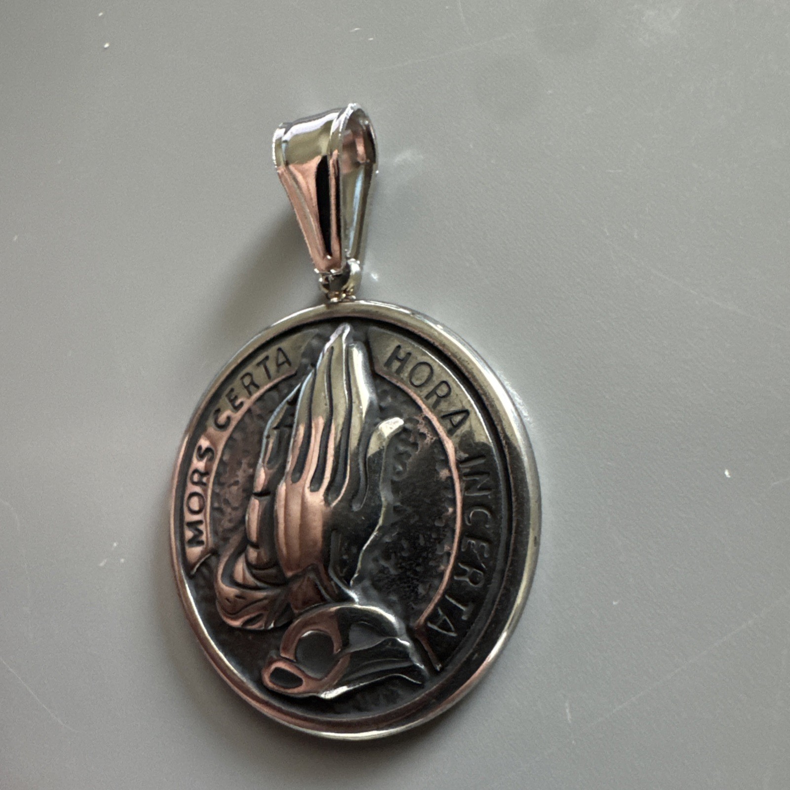 Praying Hands Rosary Stainless Steel Pendant 24 Inch Chain Jesus Faith Christian