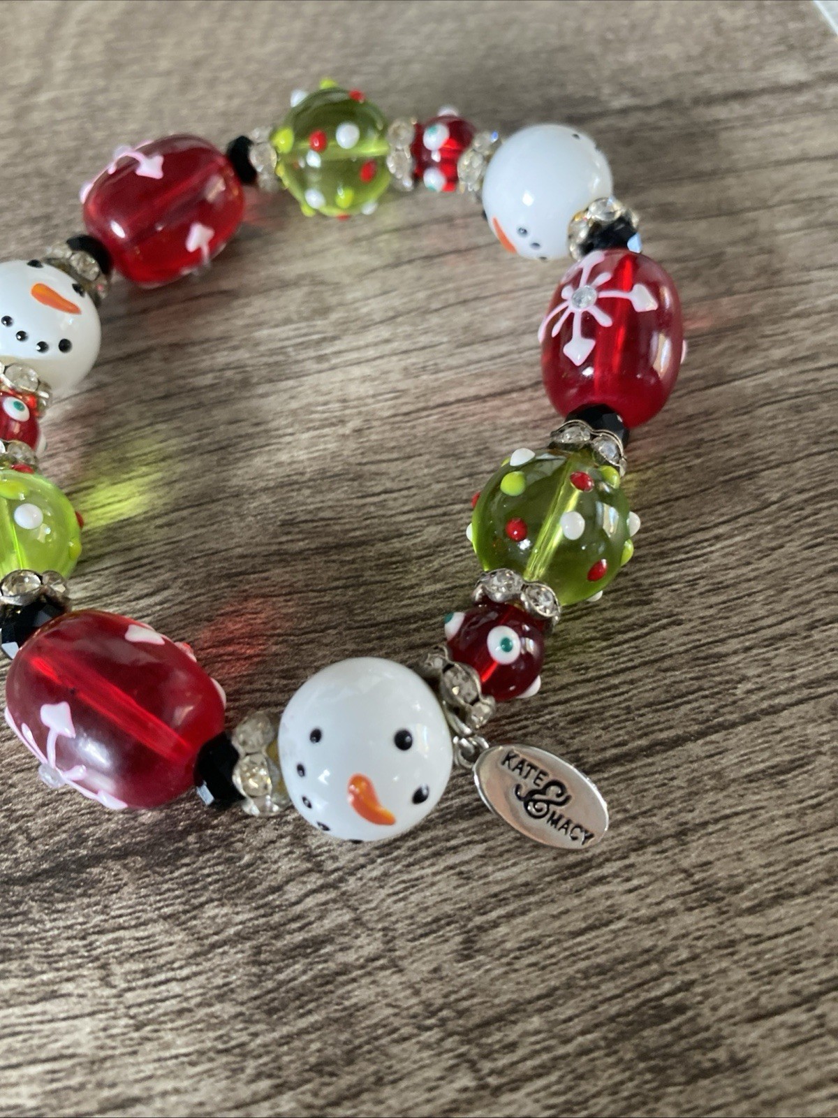 Kate /Macy Sparkling Snowman Design Painted Glass / Acrylic Beads Rhinestones