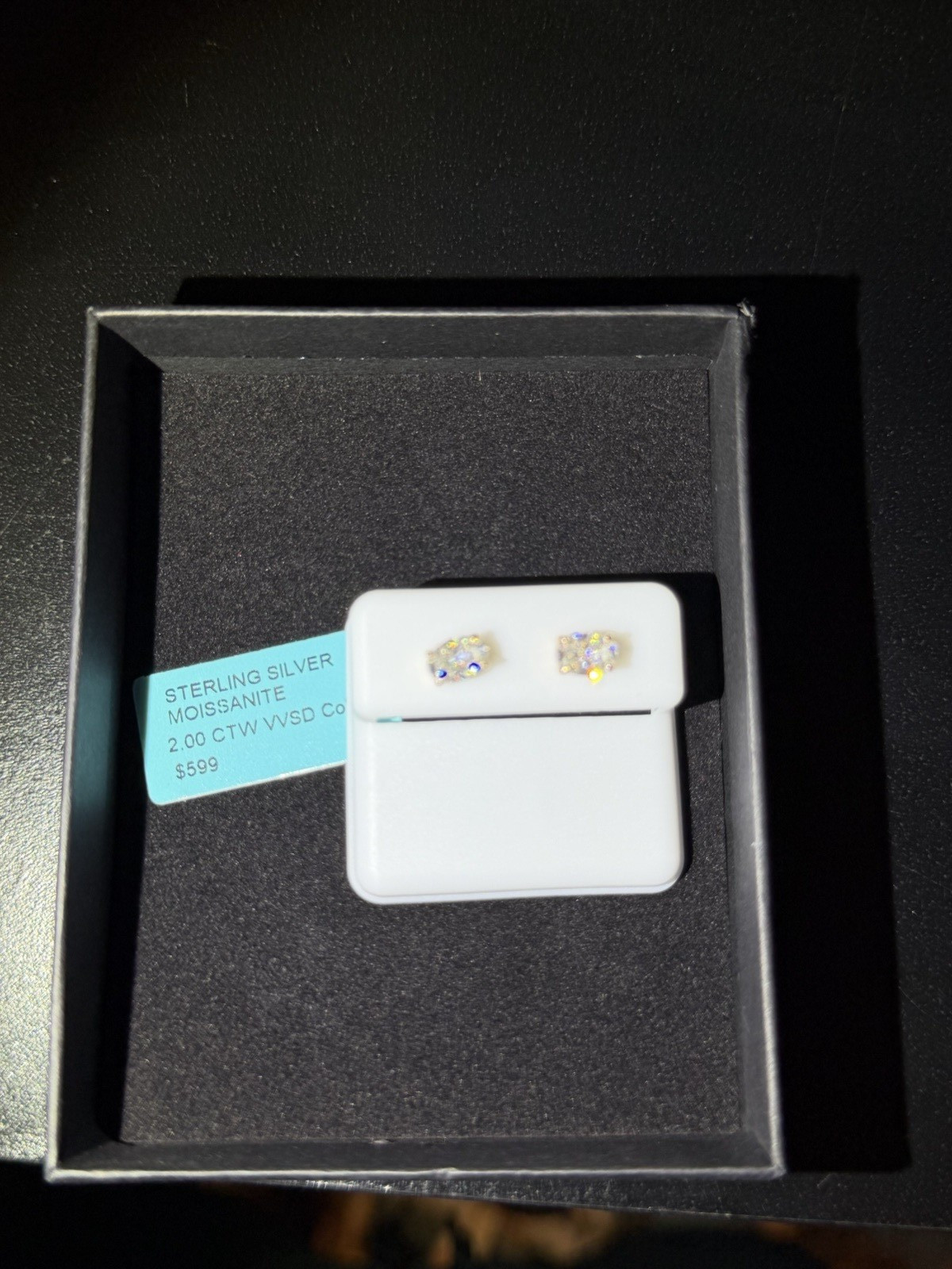 925 Sterling Silver Natural Diamond Stud Earrings 2 ct VVSD color Rose Gold Back