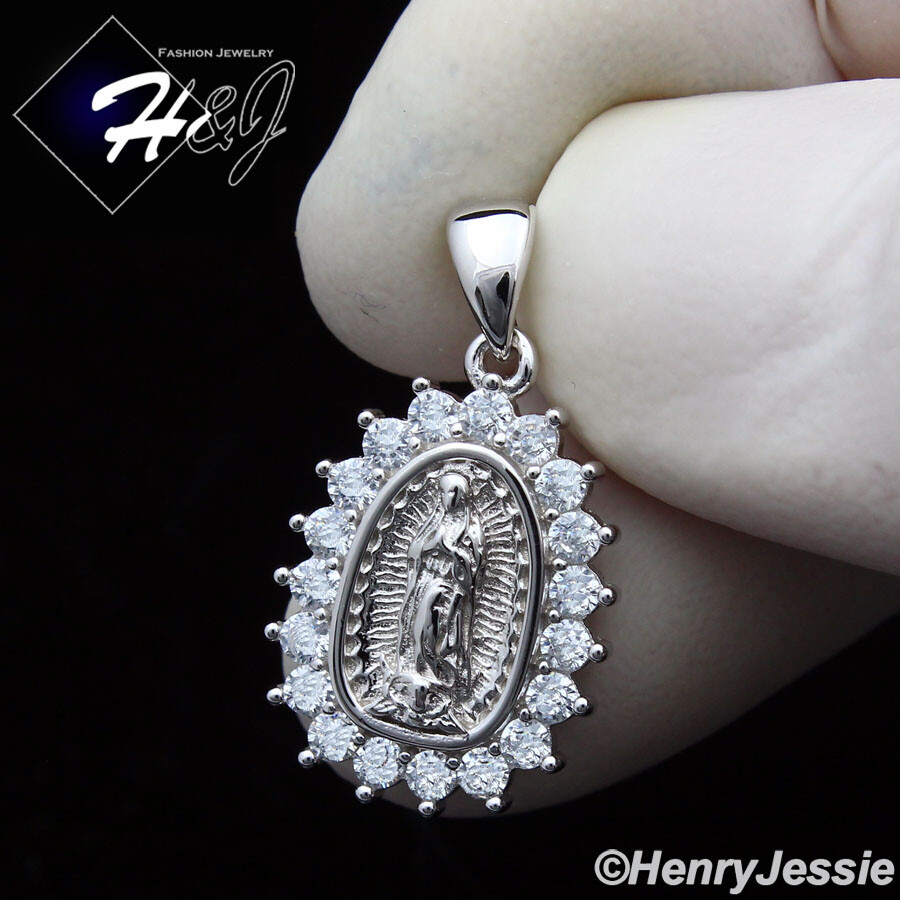 MEN WOMEN SOLID 925 STERLING SILVER ICY BLING CZ SMALL VIRGIN MARY PENDANT*SP373