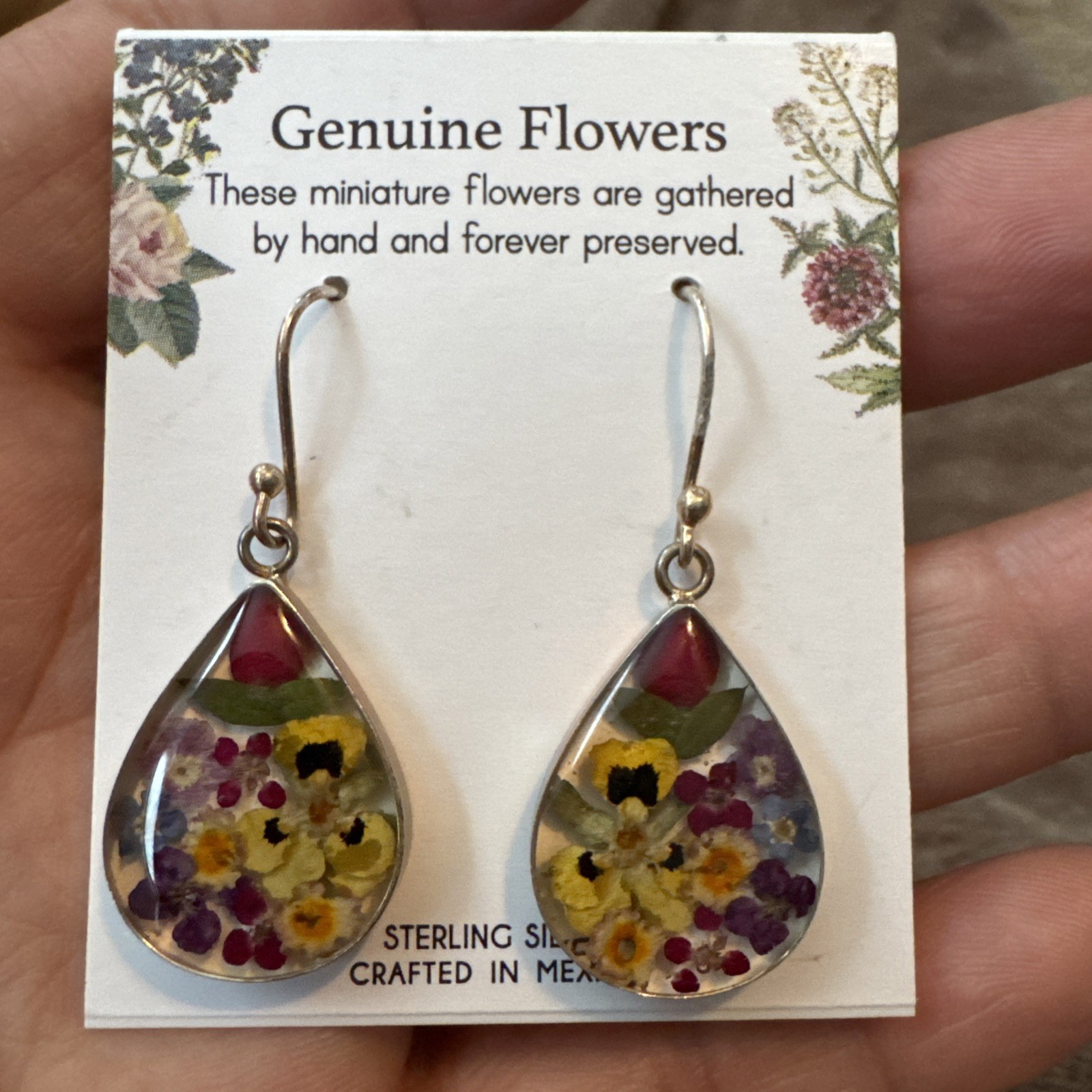 Seed & Sage Mexico .925 Sterling Silver Genuine Hand Preserved Pressed Flowers