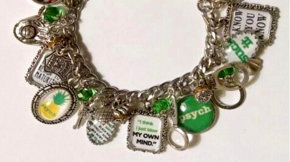 Psych TV Show Shawn Gus Charm Bracelet Hand Crafted Glass Dome