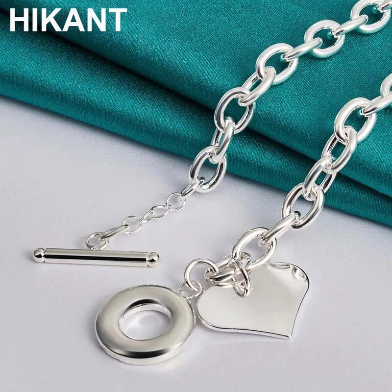 925 Sterling Silver Heart Pendant OT Thick Chain Necklace Women Fashion Jewelry