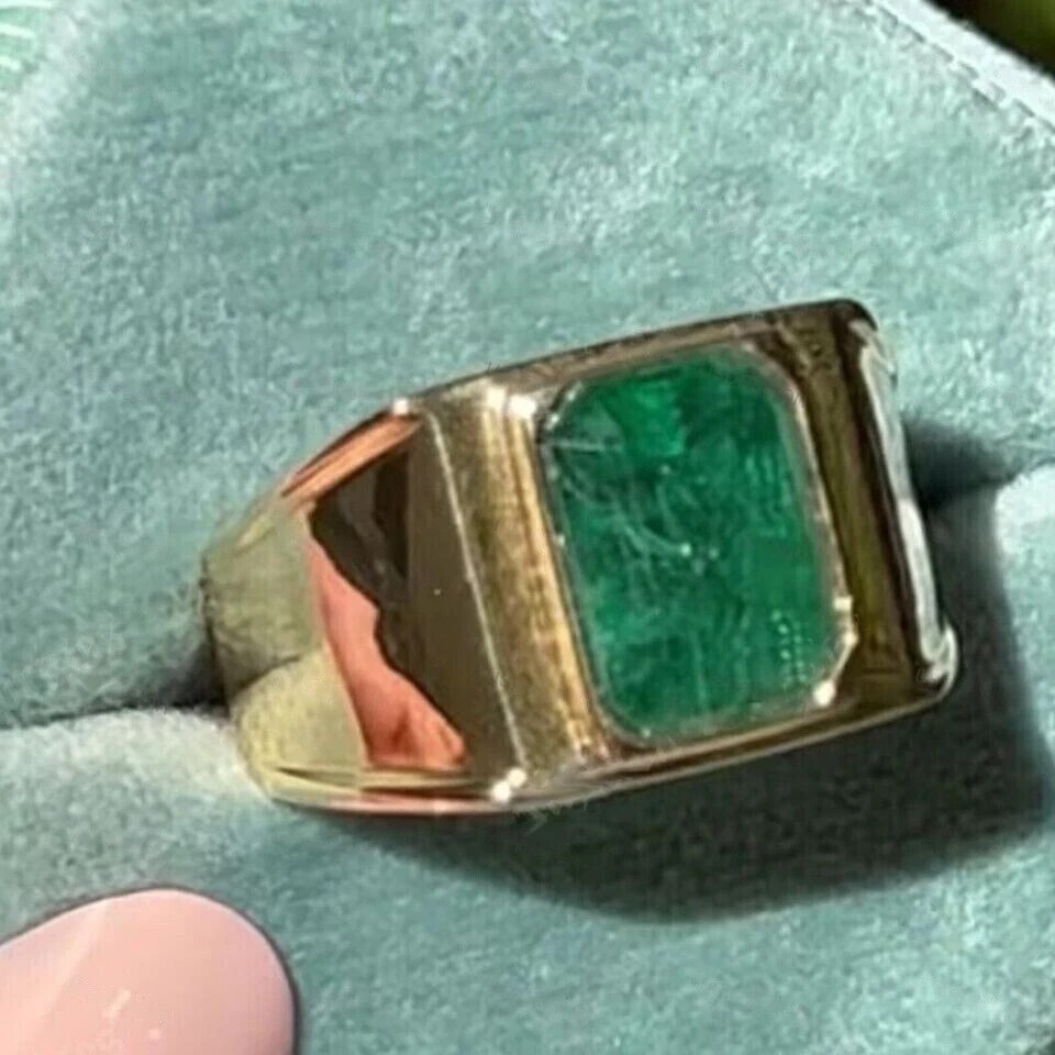 2.00CT Men’s created Emerald Bezel Engagement Ring 14K Yellow silver
