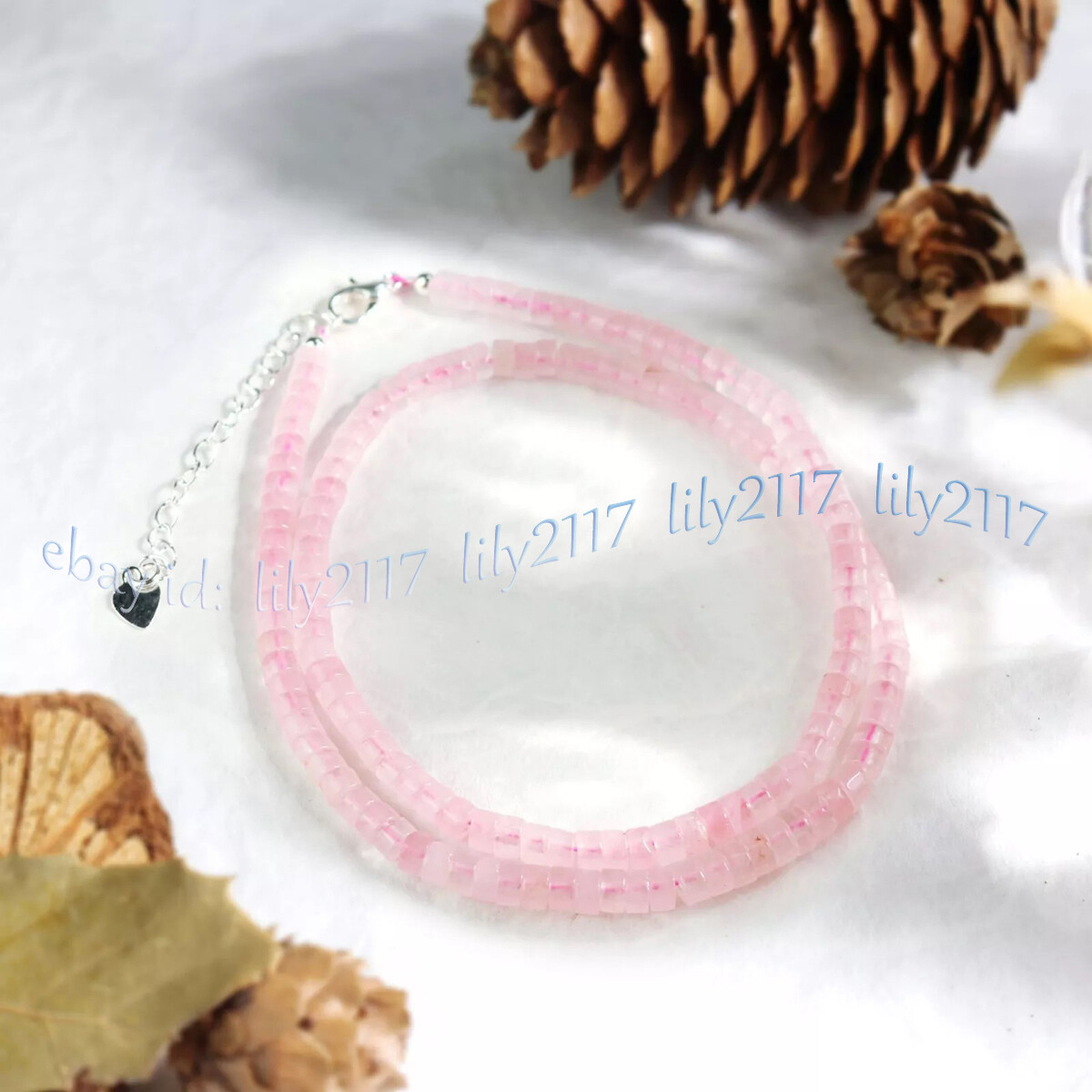 2x4mm Natural Rose Quartz Tube Heishi Tyre Wheel Rondelle Gemstone Necklace 18”