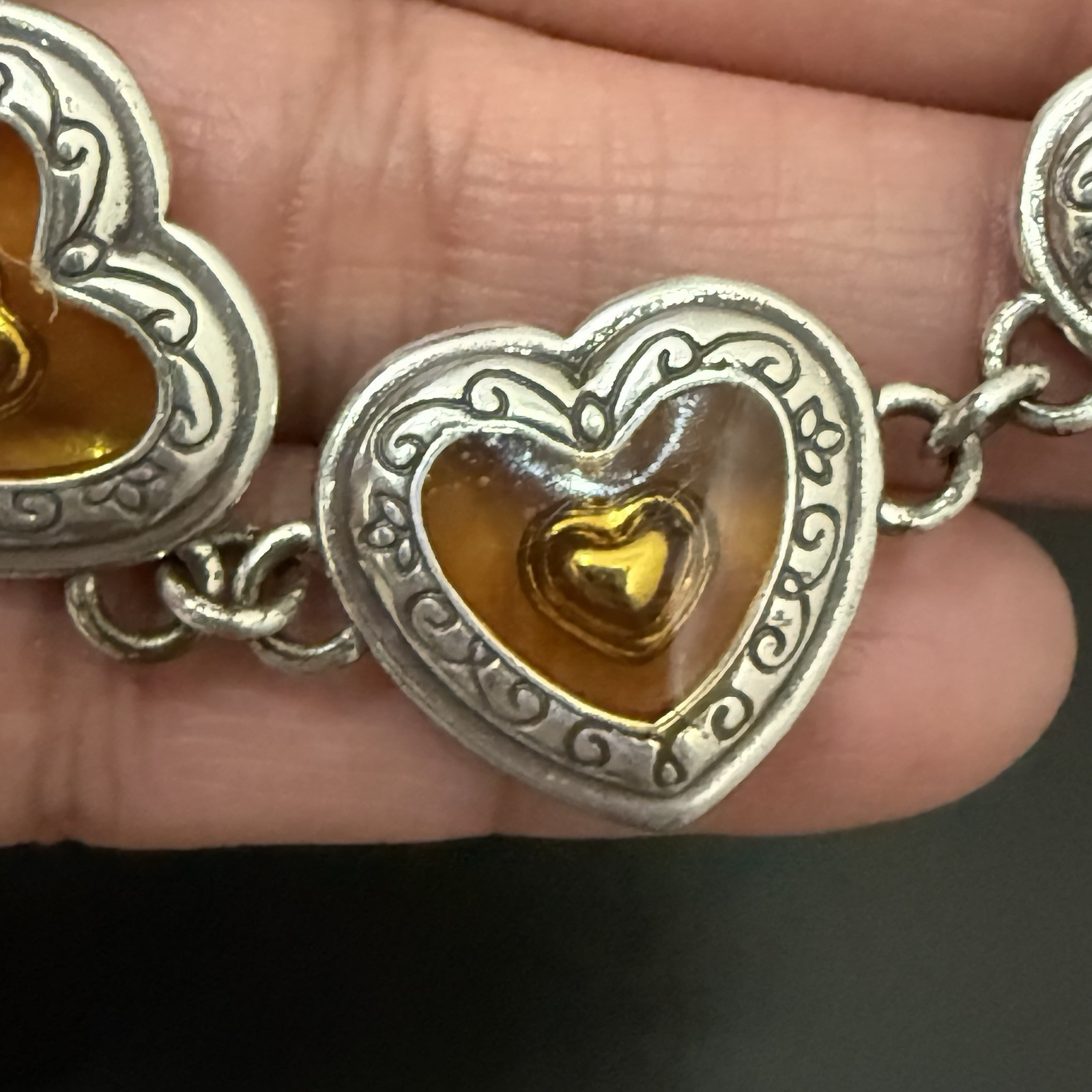 Retired BRIGHTON Free Floating Hearts Lucite Heart Links 7.75” Bracelet 30g.
