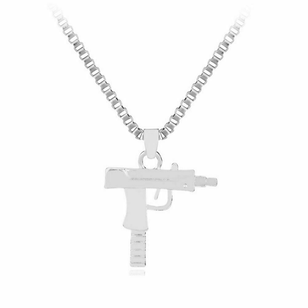 Mens Fashion Mini-Uzi Machine Gun Pendant Chain Hip Hop Punk Necklace Jewelry