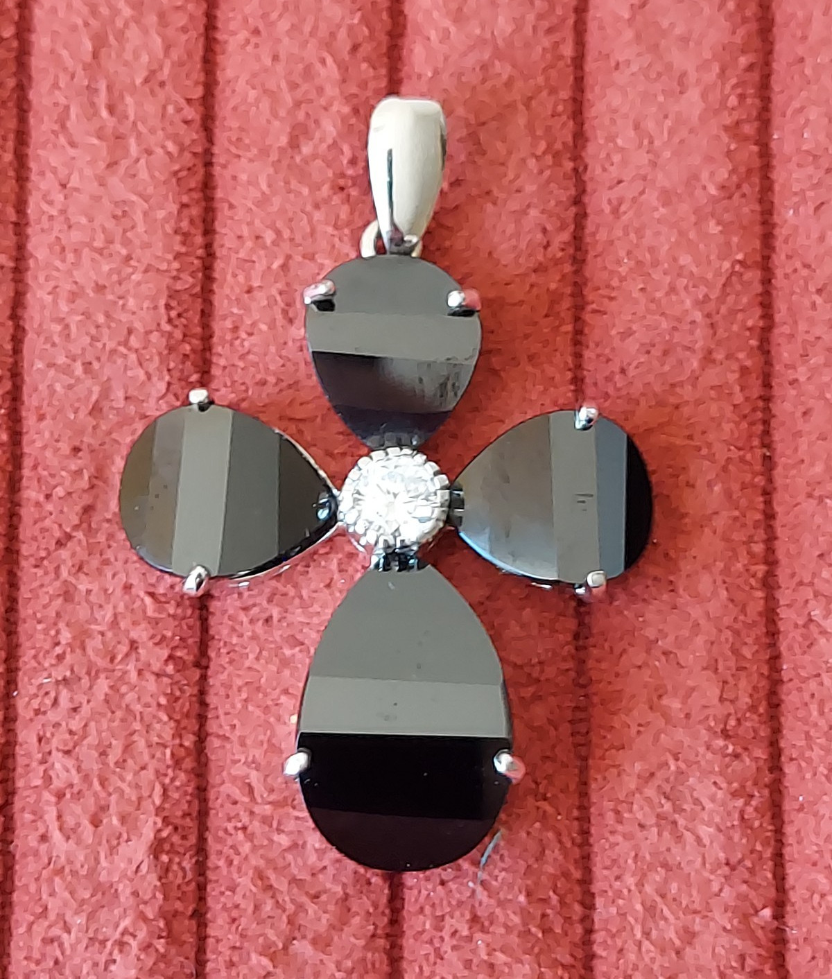 925 Sterling Silver Cross Pendant With Black Cubic Zirconia