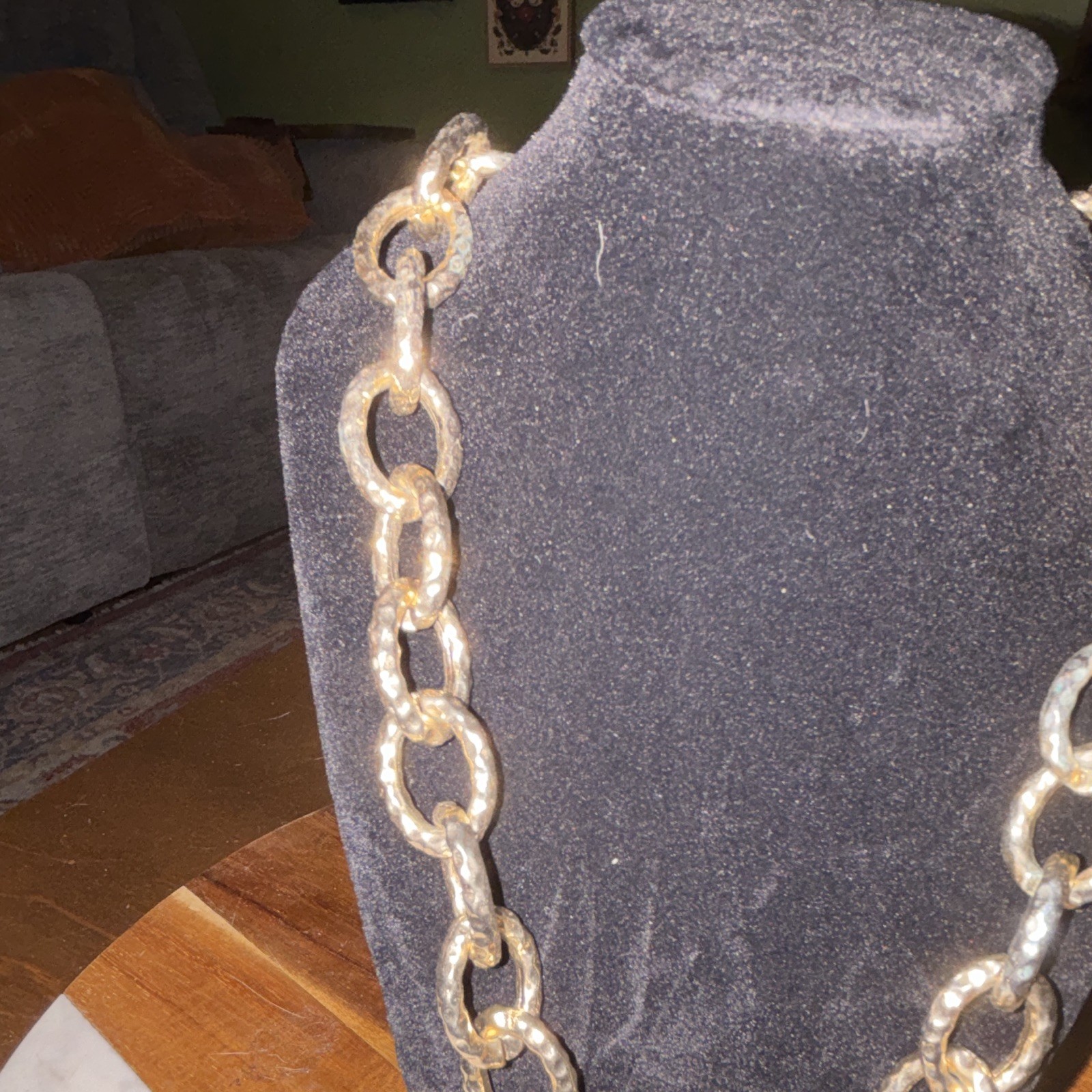 Gold Tone Oval Link Chain Statement Necklace, Metal, Adjustable Extender