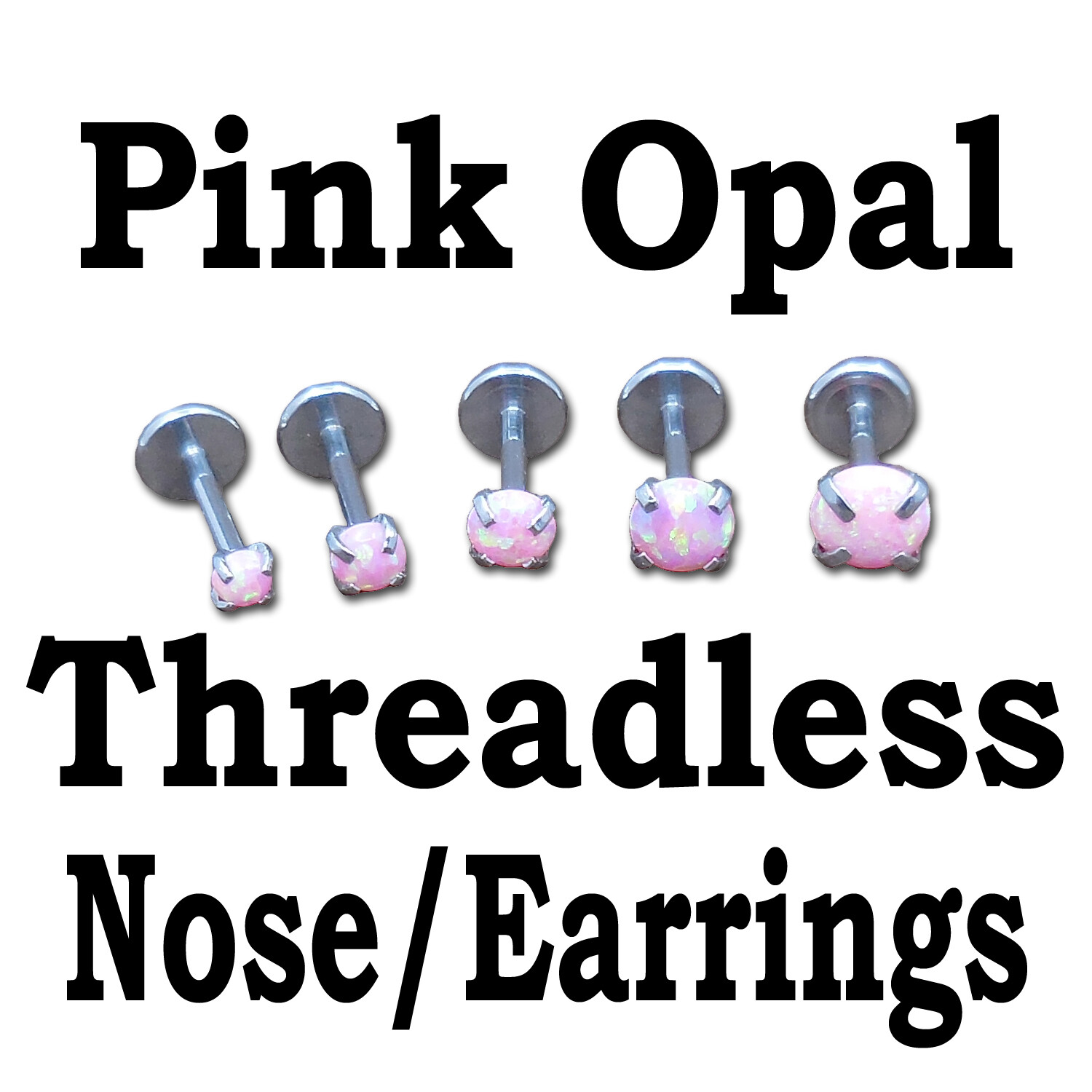 Pink Opal 16/18/20G Flat Back Earrings Surgical Steel Nose Rings Ear Studs NEW