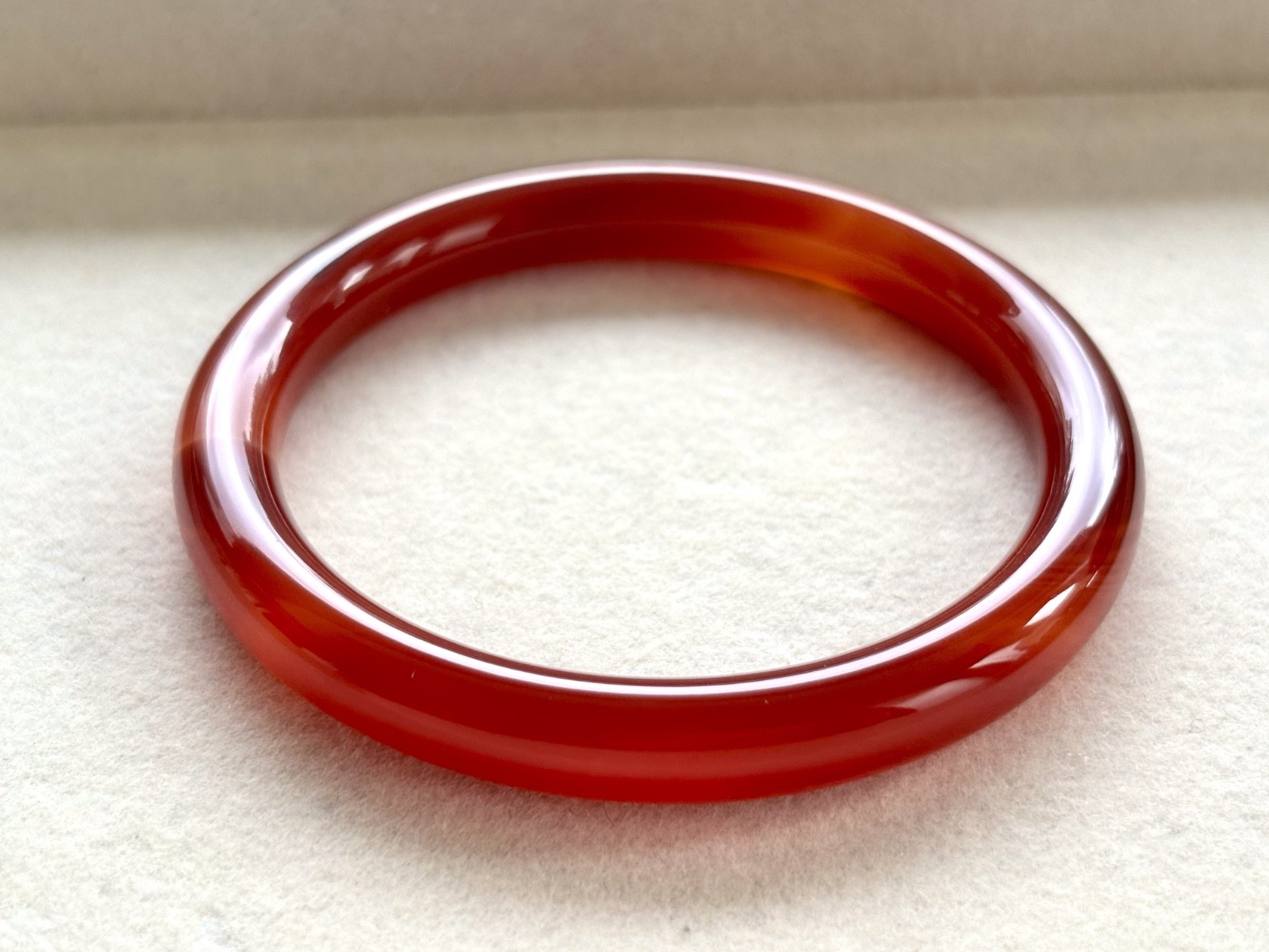 55mm Carnelian Red Agate Bangle Full Round with White Cloud Accent