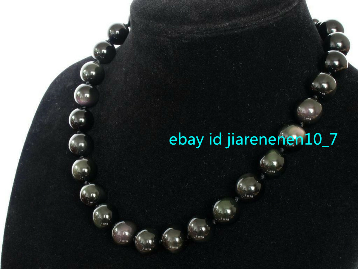 Genuine Black Obsidian 6/8/10/12/14/16/18/20mm Beads Gemstone Necklace 18-50”