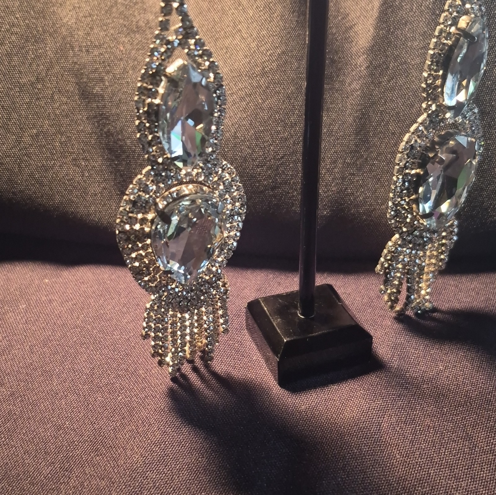 Silver Tone Chandelier Dangle Drop Earrings Clear Simulated Crystal Teardrop