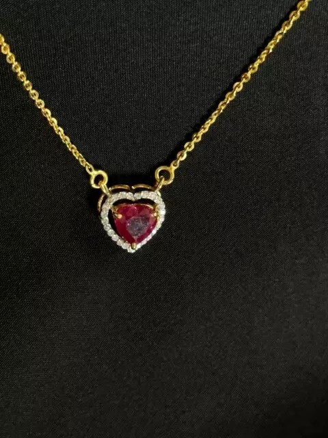 1.20Ct Heart Cut Simulated Red Ruby Women’s Halo Pendant 14K Yellow Gold Plated