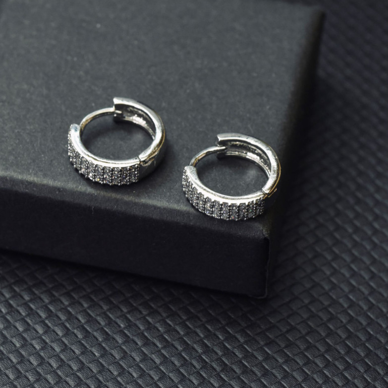 Women Men 925 Sterling Silver Plated Wide Band CZ Huggie Hoop Earrings 15mm PE29