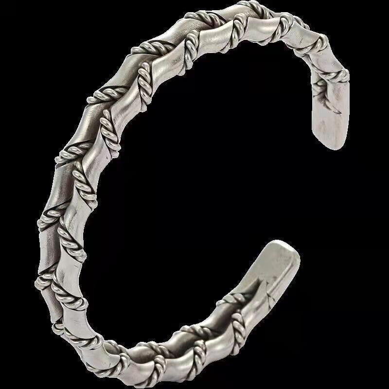 Men’s Vintage Twist Cuff Silver Bracelet Handmade Adjustable Open Bracelet USA