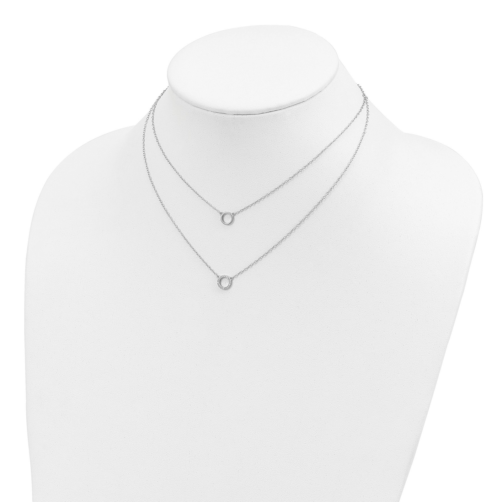 Sterling Silver Rhodium-plated CZ Circles 15in W/2in ext Necklace Chain Mens Wom