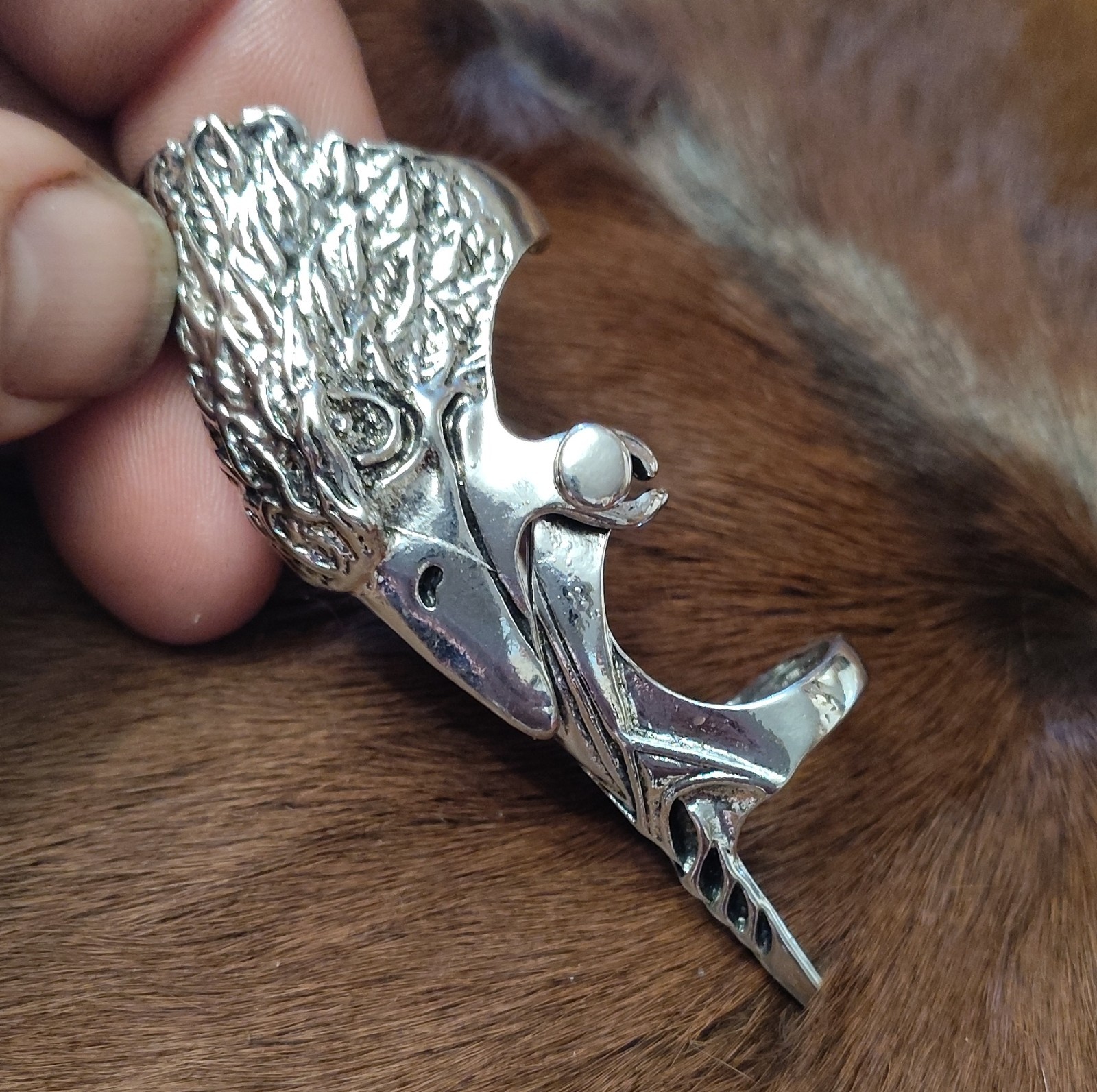 Silver Tone Bird Full Finger Adjustable Ring, Animal Style, Finger armor