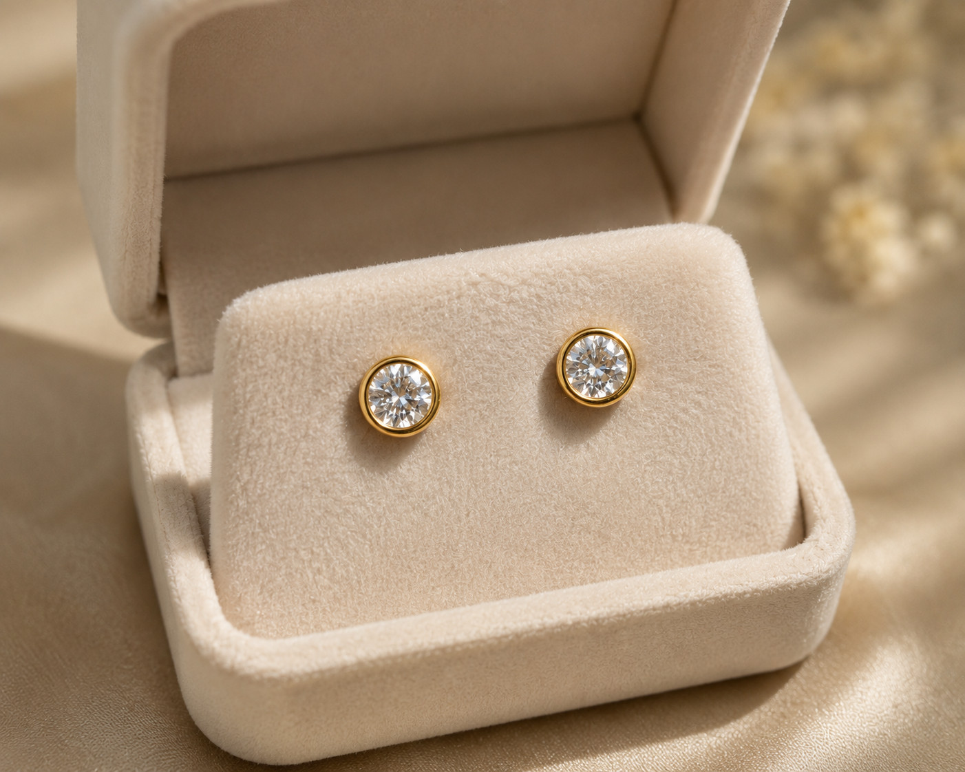 5mm Round Bezel CZ Stud Earrings 925 Sterling Silver 14K Gold Plated Women