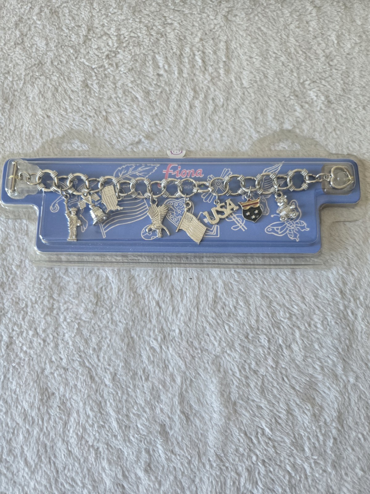 2000s Womens USA Inspired FIONA Charm Bracelet NEW IN PACKAGE Silver Tone