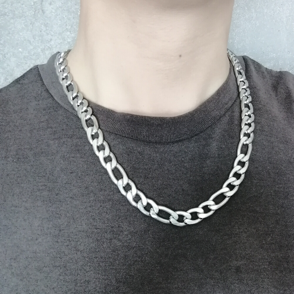 Large Figaro Link W:12MM stainless steel Silver Men bracelet or necklace 8-36in