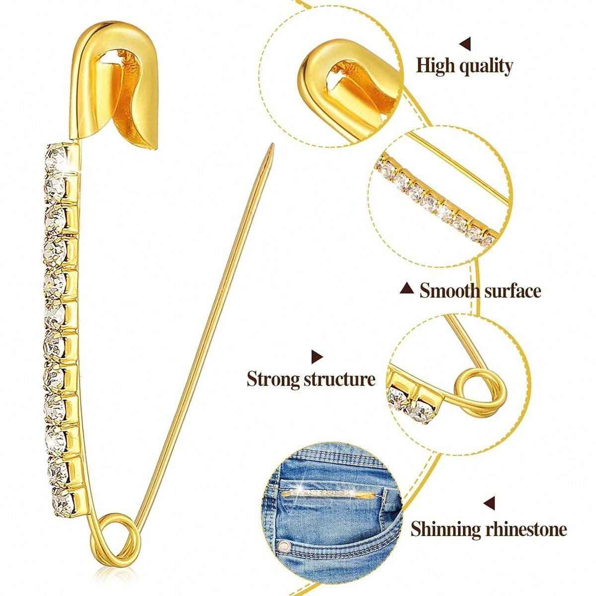 10x Rhinestone Decor Safety Pins Brooch Pins Sweater Shawl Clips for Women, Girl