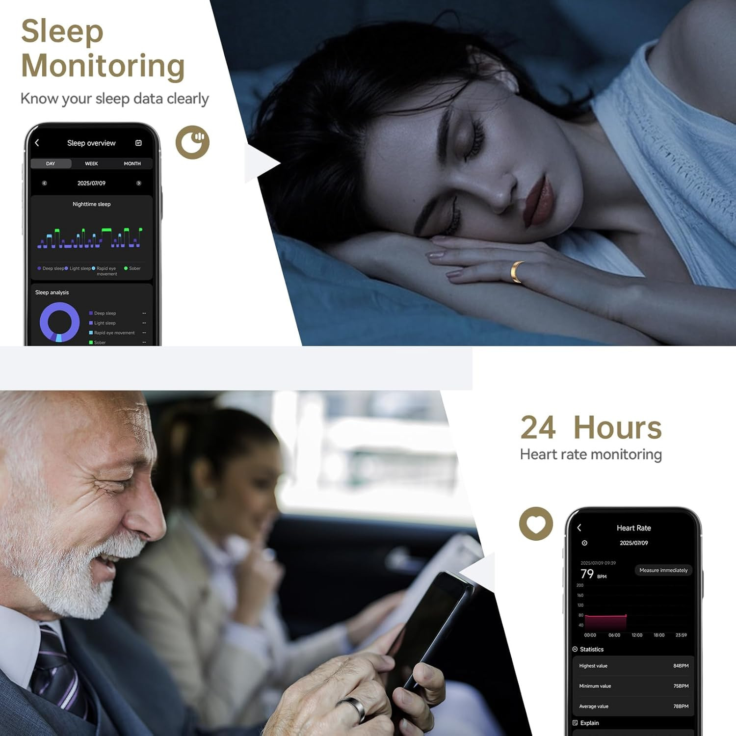 Smart Ring for Women & Men, Fitness Tracker with Heart Rate, Blood Oxygen, Sleep