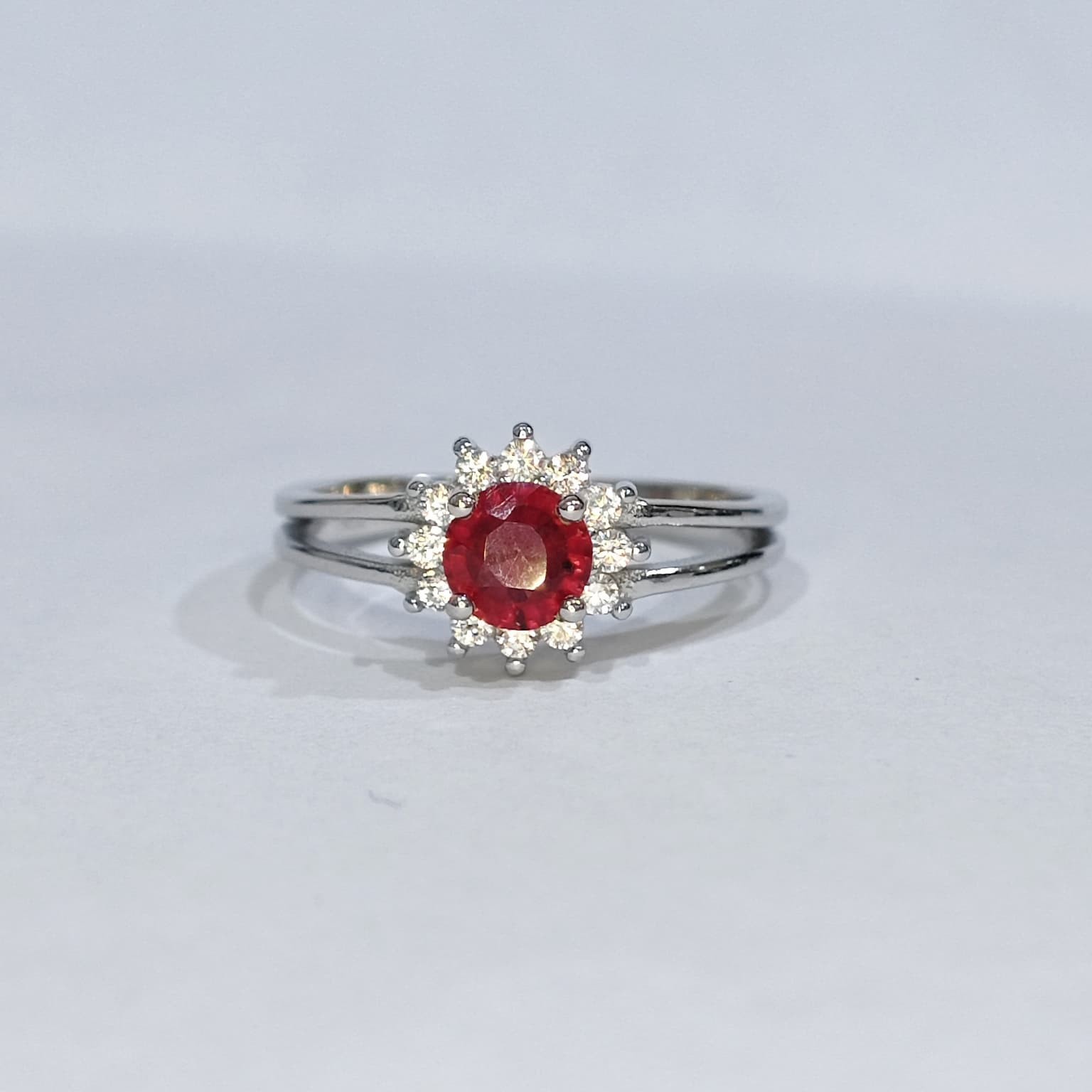 925 Sterling Silver Ring Round Ruby Glass Fill 5mm Size7 Gemstone Jewelry