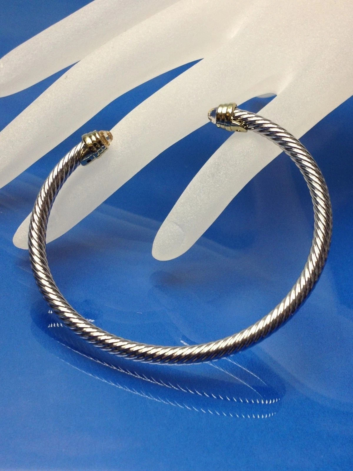 Jonquil Light Yellow Silver Gold Finish Designer Inspired Open Cuff Bracelet