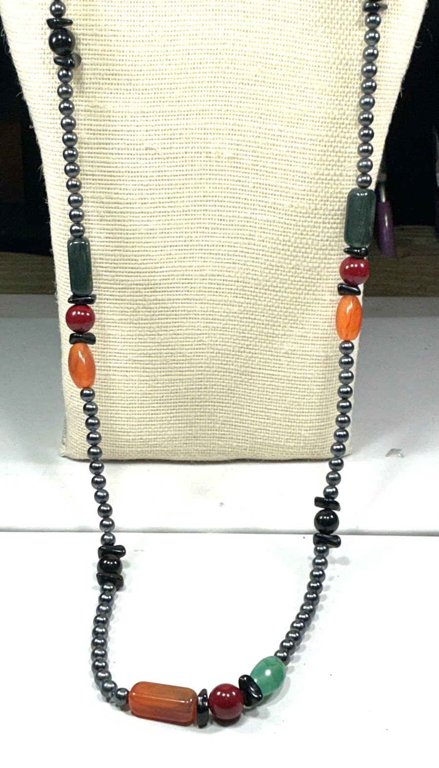 Fashion Necklace Faux Stone Look Green Red Gray Black Beaded Strand Lot 83