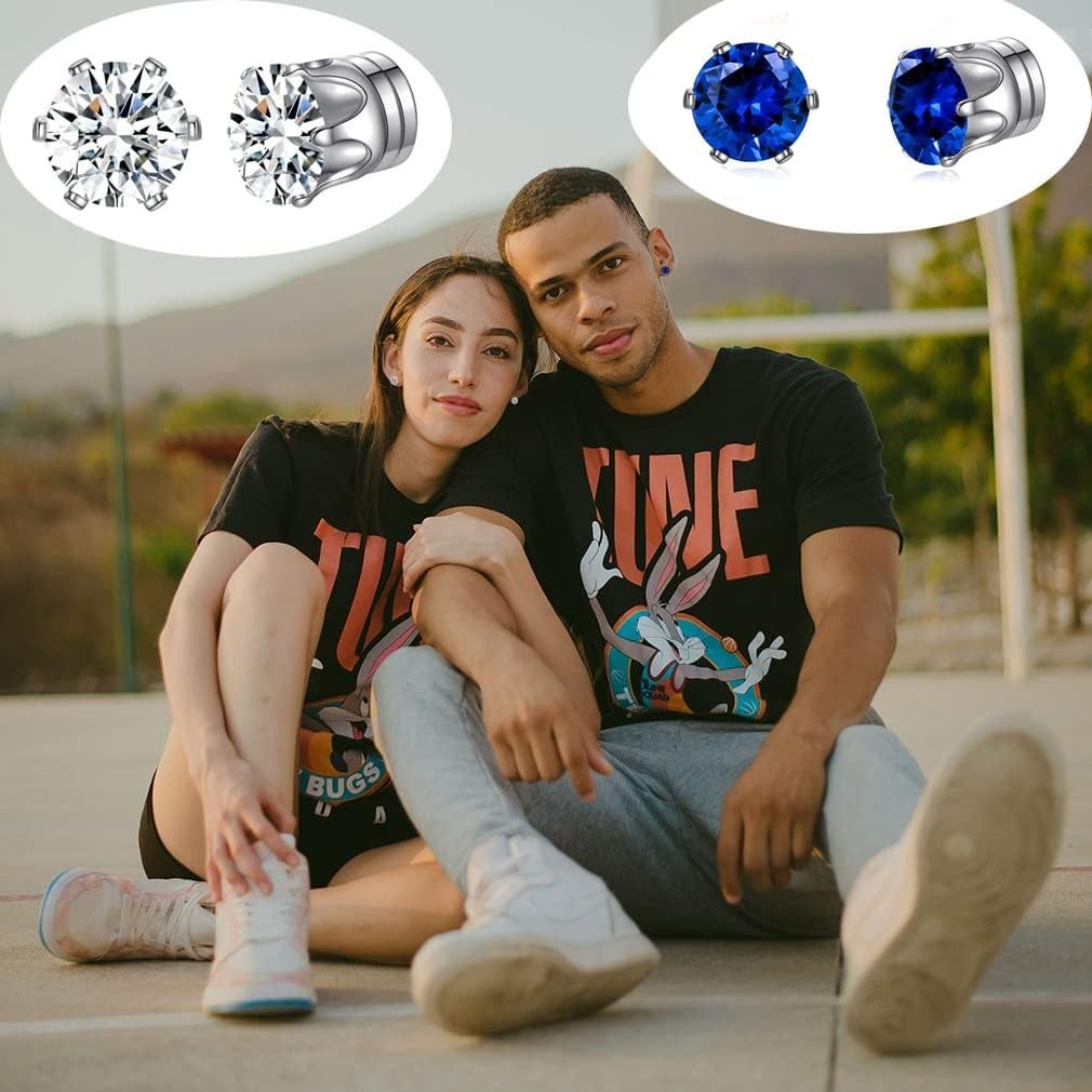 12 Pairs Colors Cubic Zirconia Magnetic Earrings Clip on Non Piercing Earring…