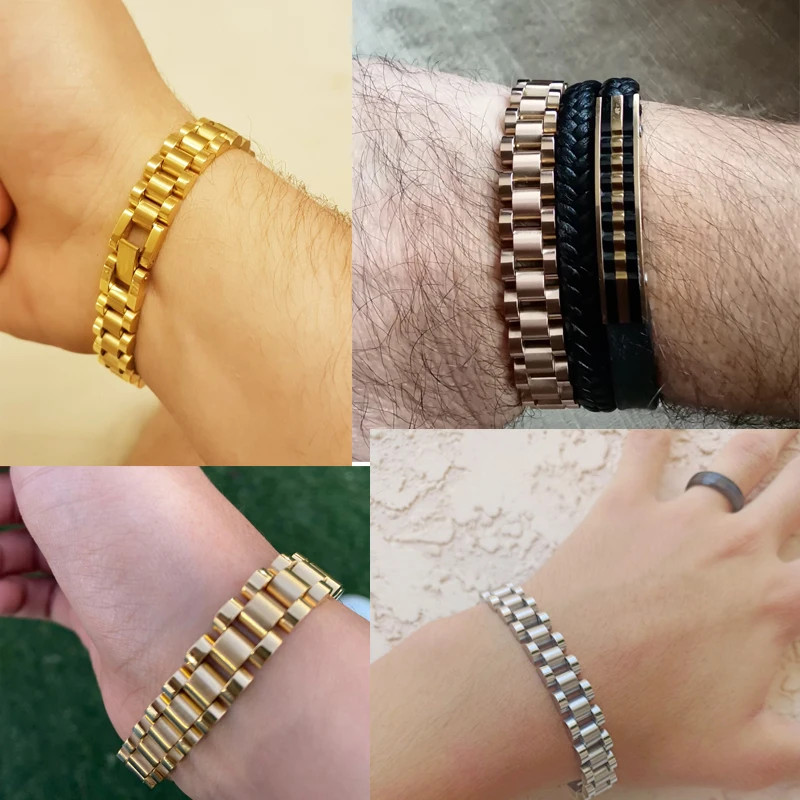 10MM Watchband Style Men’S Bracelets for Women Man Ladies Gold Color Stainless S
