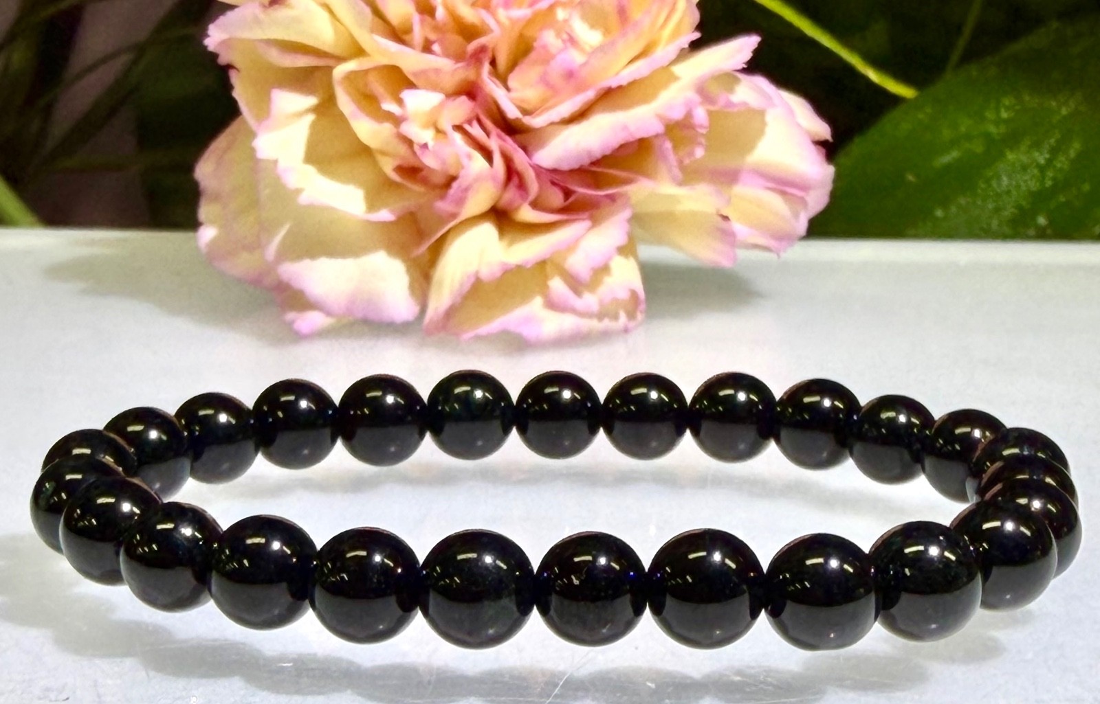 Wholesale 6 Pcs 7.8mm Burma black Jade Jadeite Crystal Stretch Bracelet 7.5”