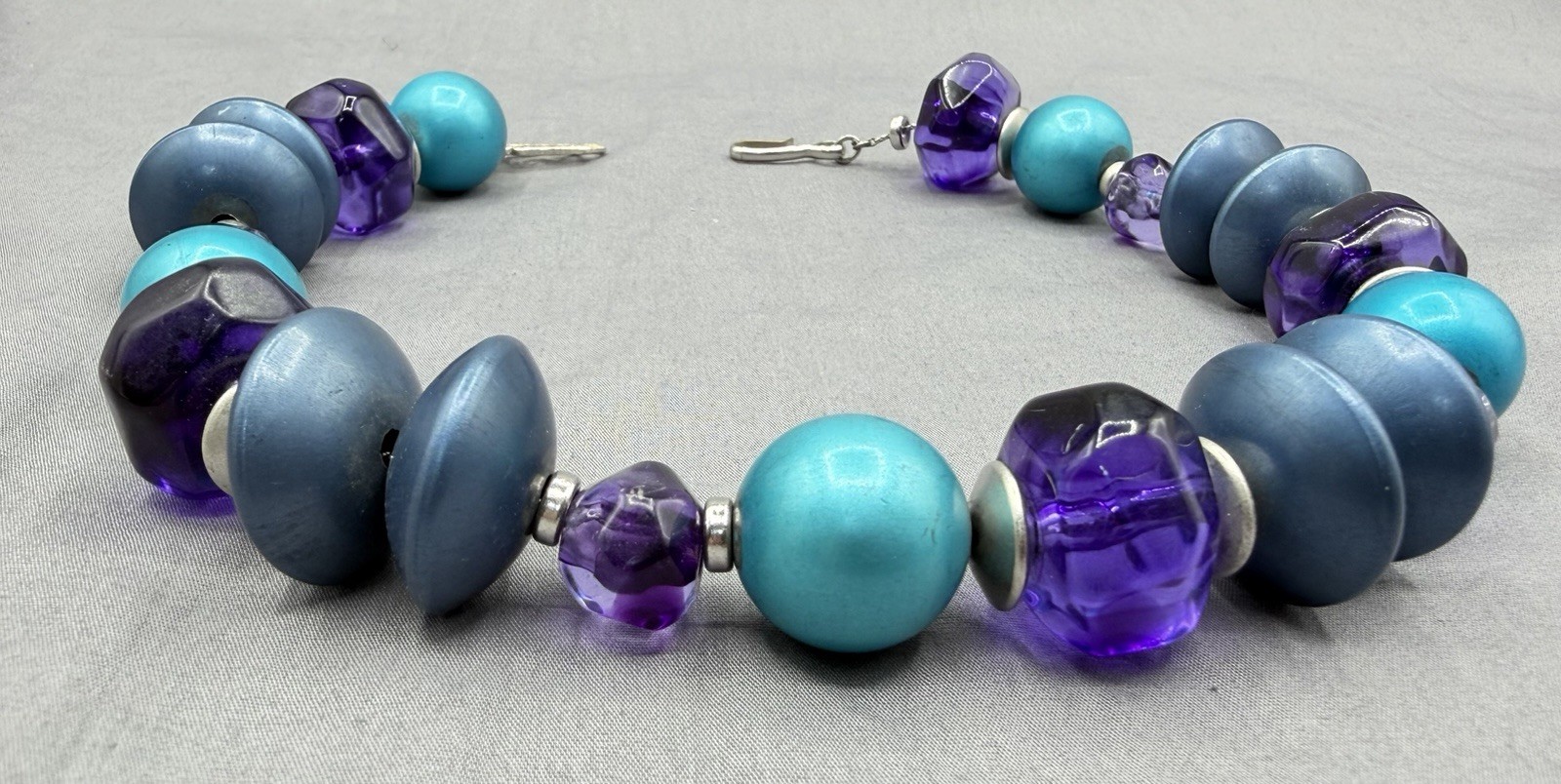 YSL Yves Saint Laurent 1980s Runway Beaded Necklace Purple Lucite Turquoise Bead