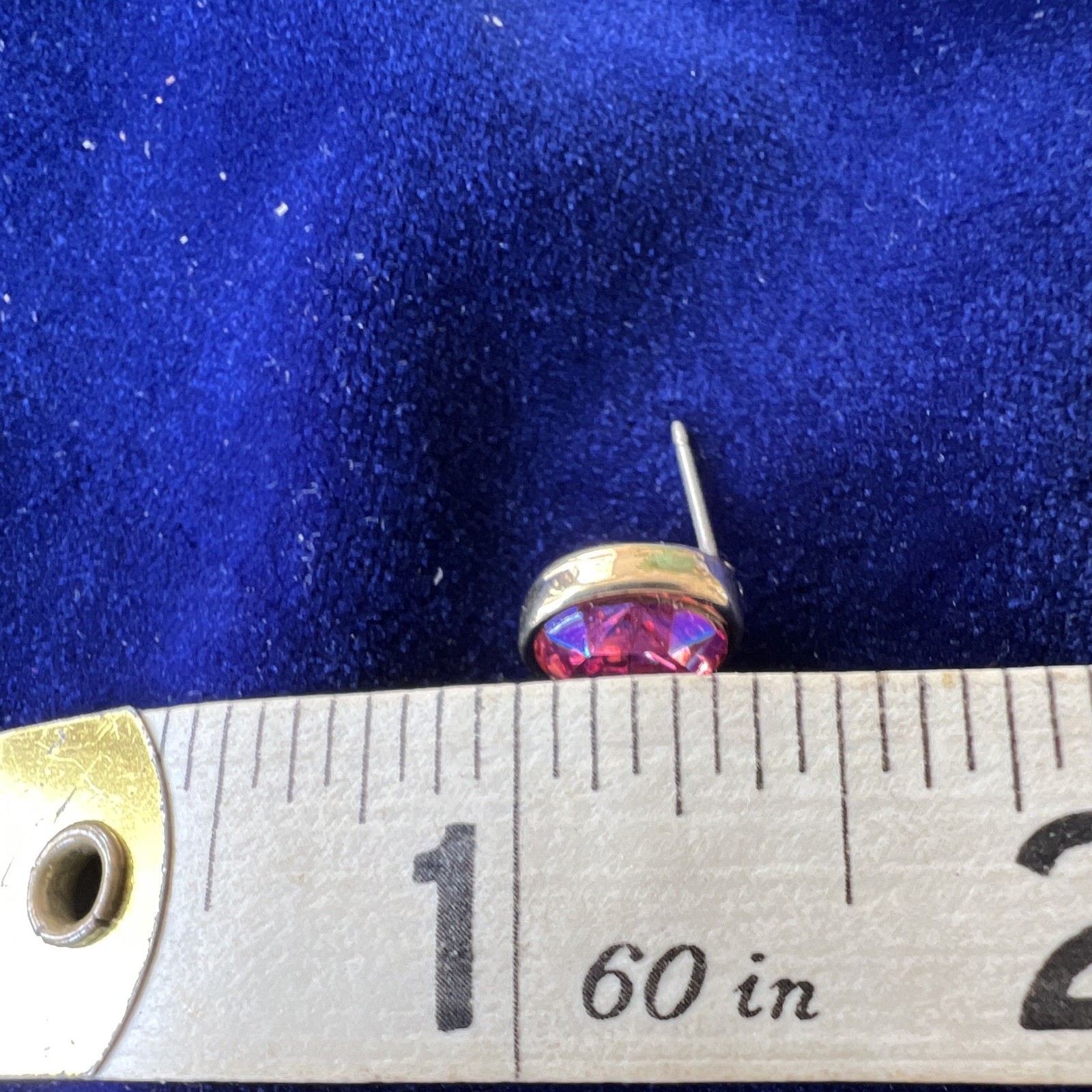 Pink Oval Crystal Stud Earrings Gold Tone Bezel, Silver back Setting Butterfly