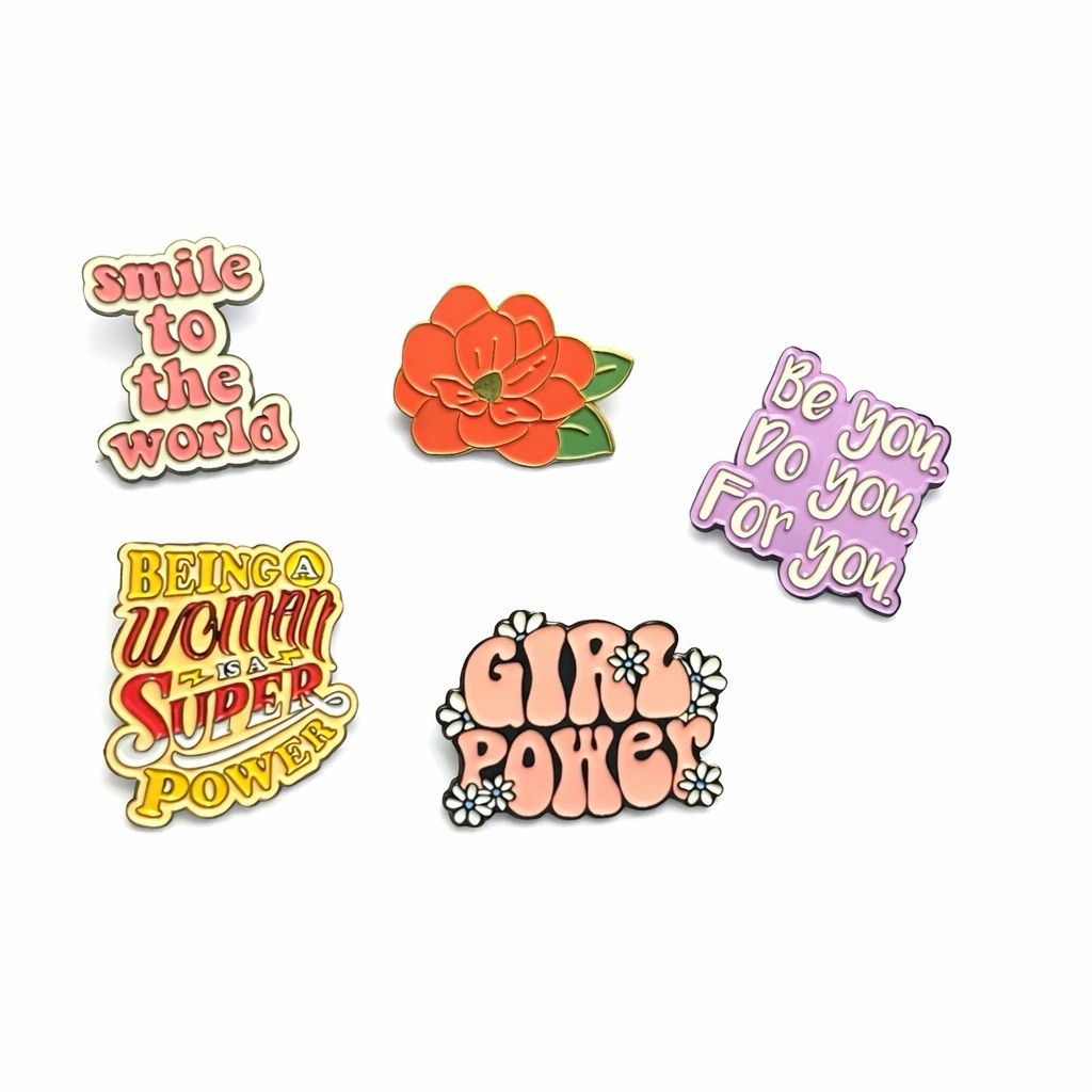 5PCS Cute Enamel Pins Set Girl Power Positive Quote Backpack Badge Gift
