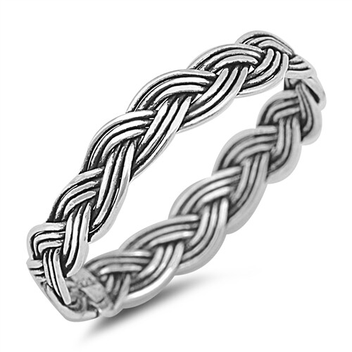 Sterling Silver Braided Rope Ring – Antique Silver Braided 3mm Band Ring
