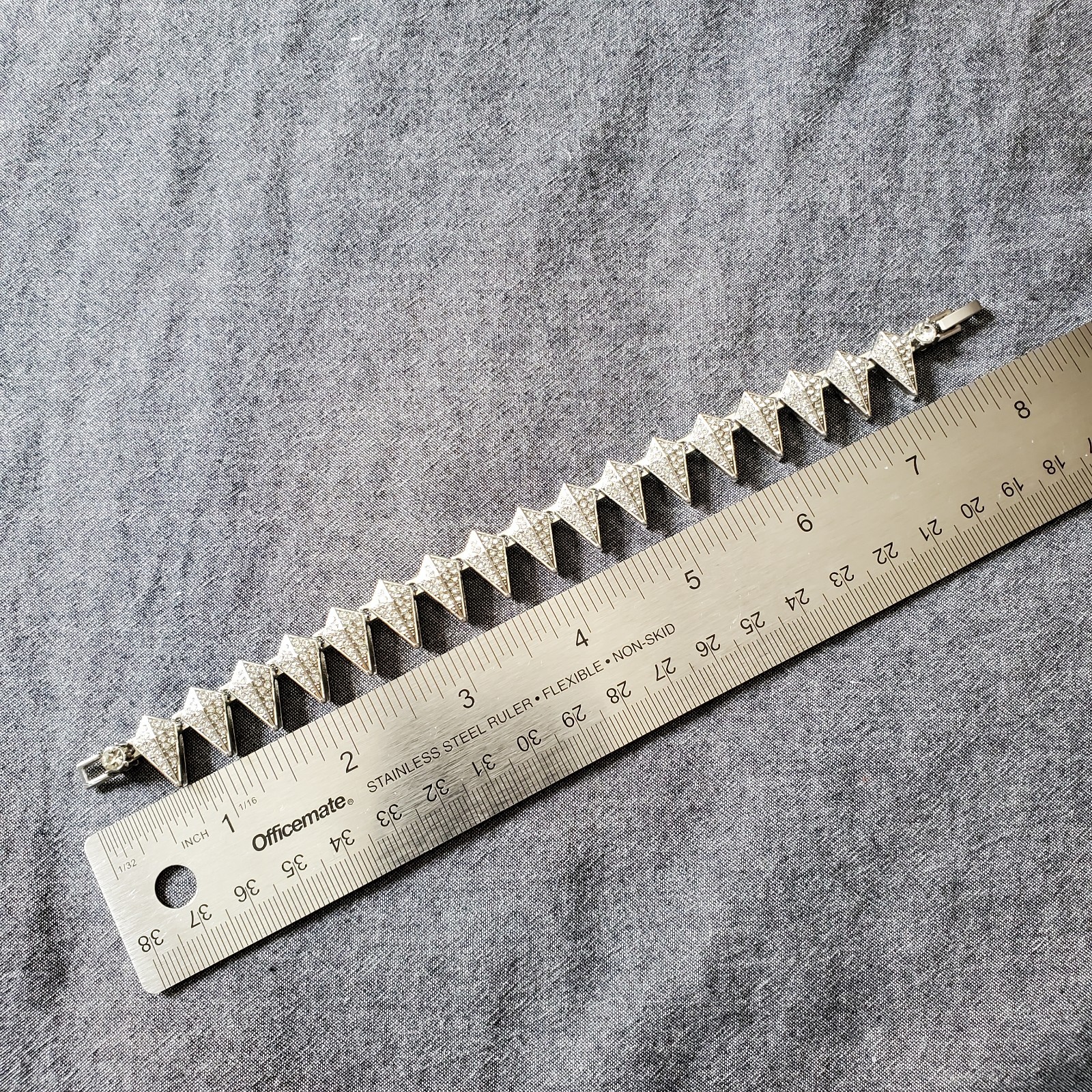 Rhinestone Spike Bracelet, 8 inch silver tone link bracelet