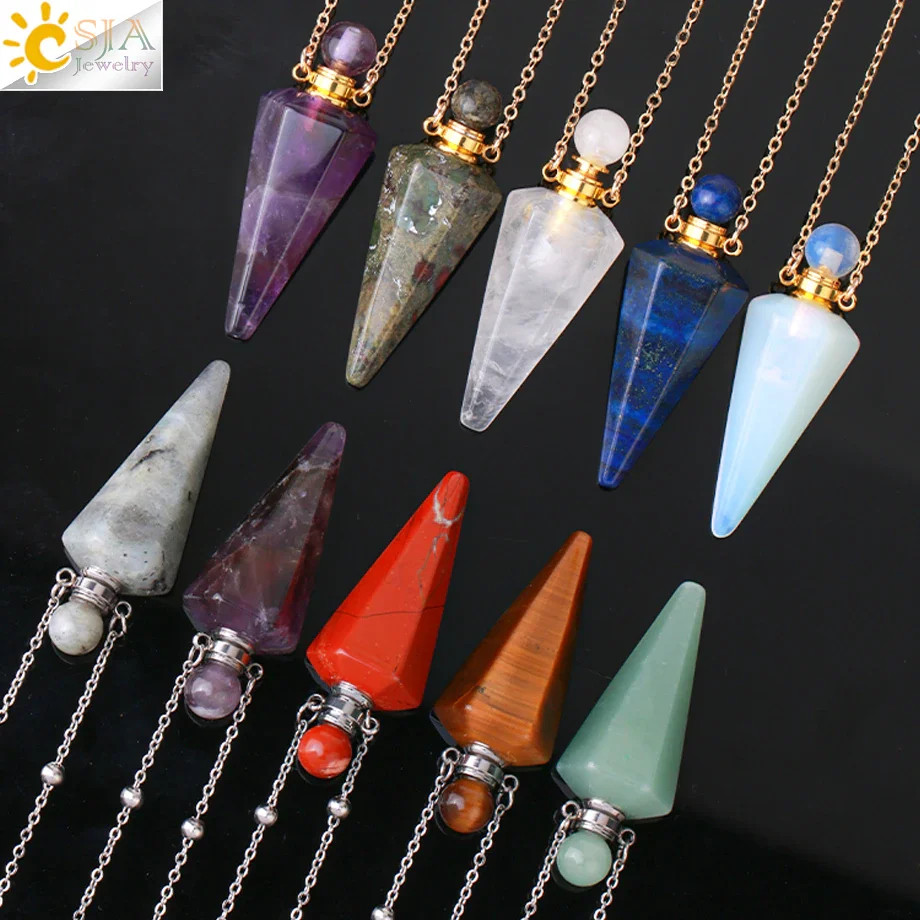 Natural Stone Cone Perfume Bottle Pendant necklace Healing Crystal Pendant Gift
