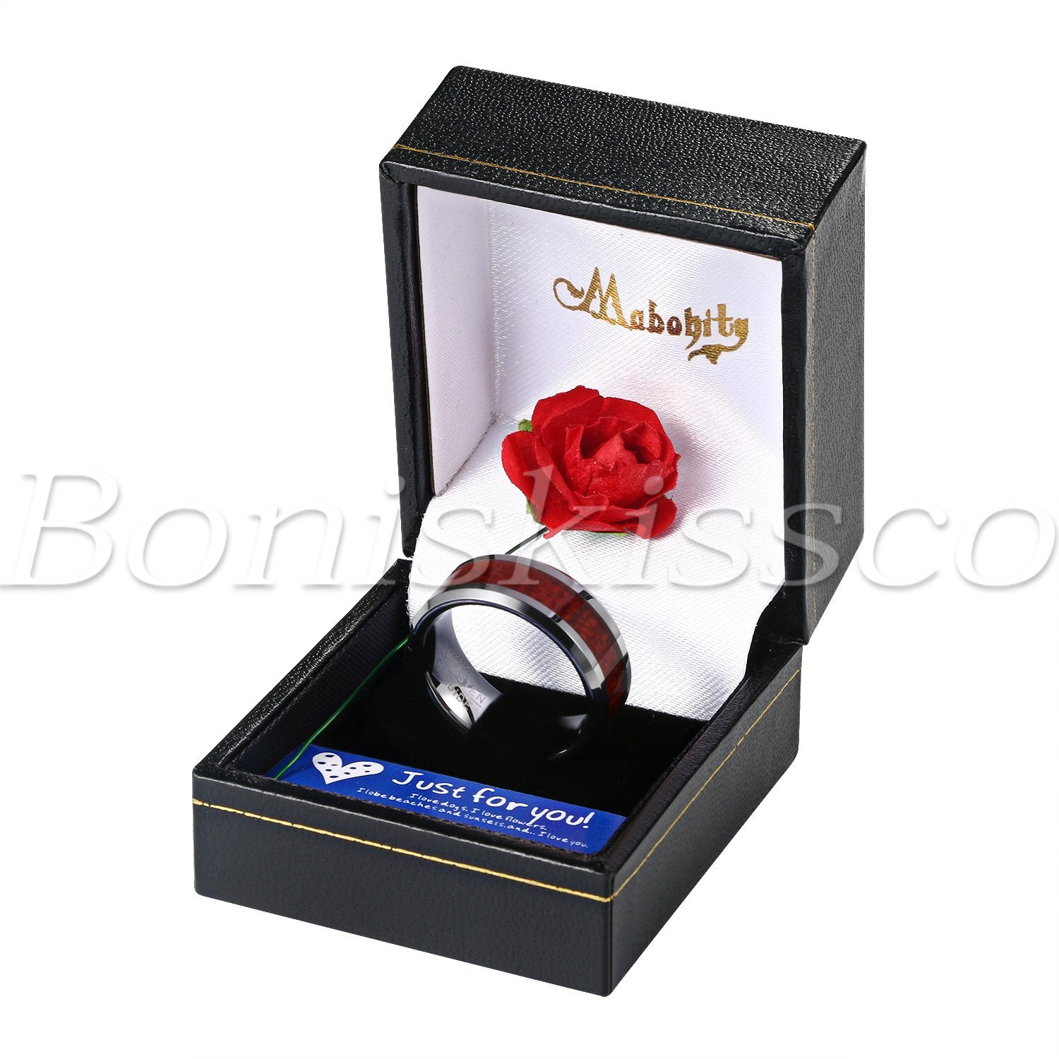Men’s Women’s Wood Inlaid Couples Tungsten Carbide Ring Wedding Band Comfort Fit
