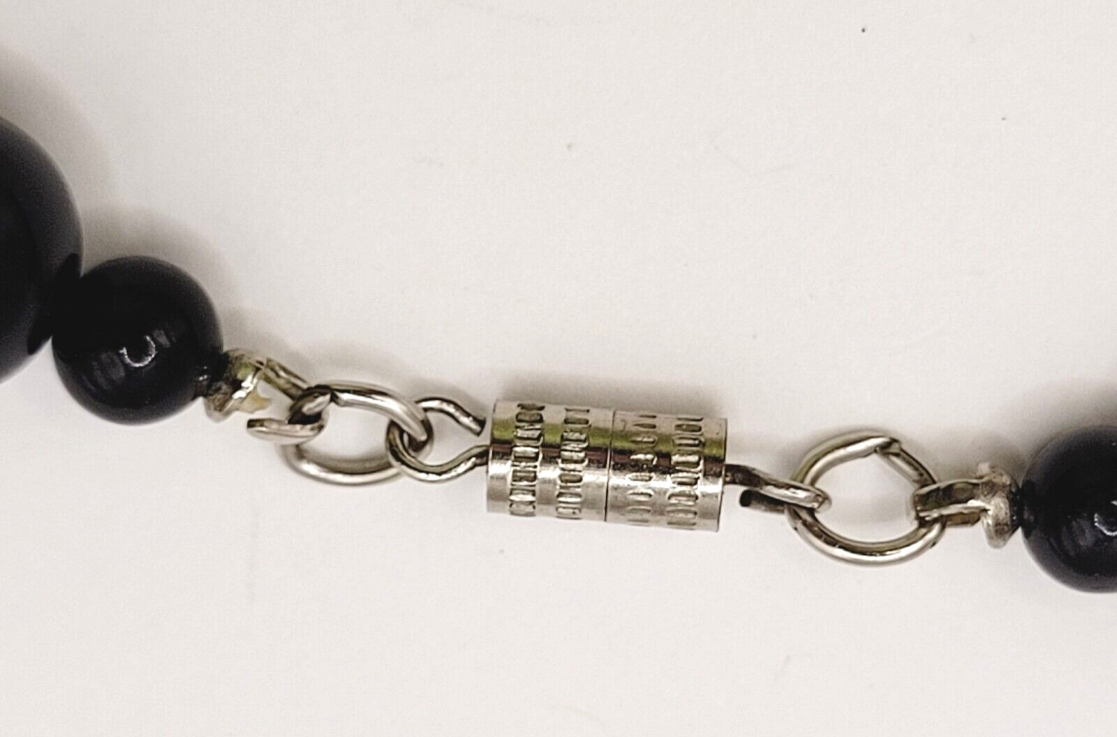1928 Graduated Black and White Lucite Glow Beaded Necklace Silver Tone Unmarked