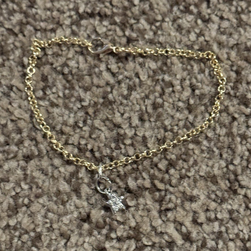 Gold Tone Cable Chain Bracelet w/ Silver Star Crystal Dangle Charm Celestial