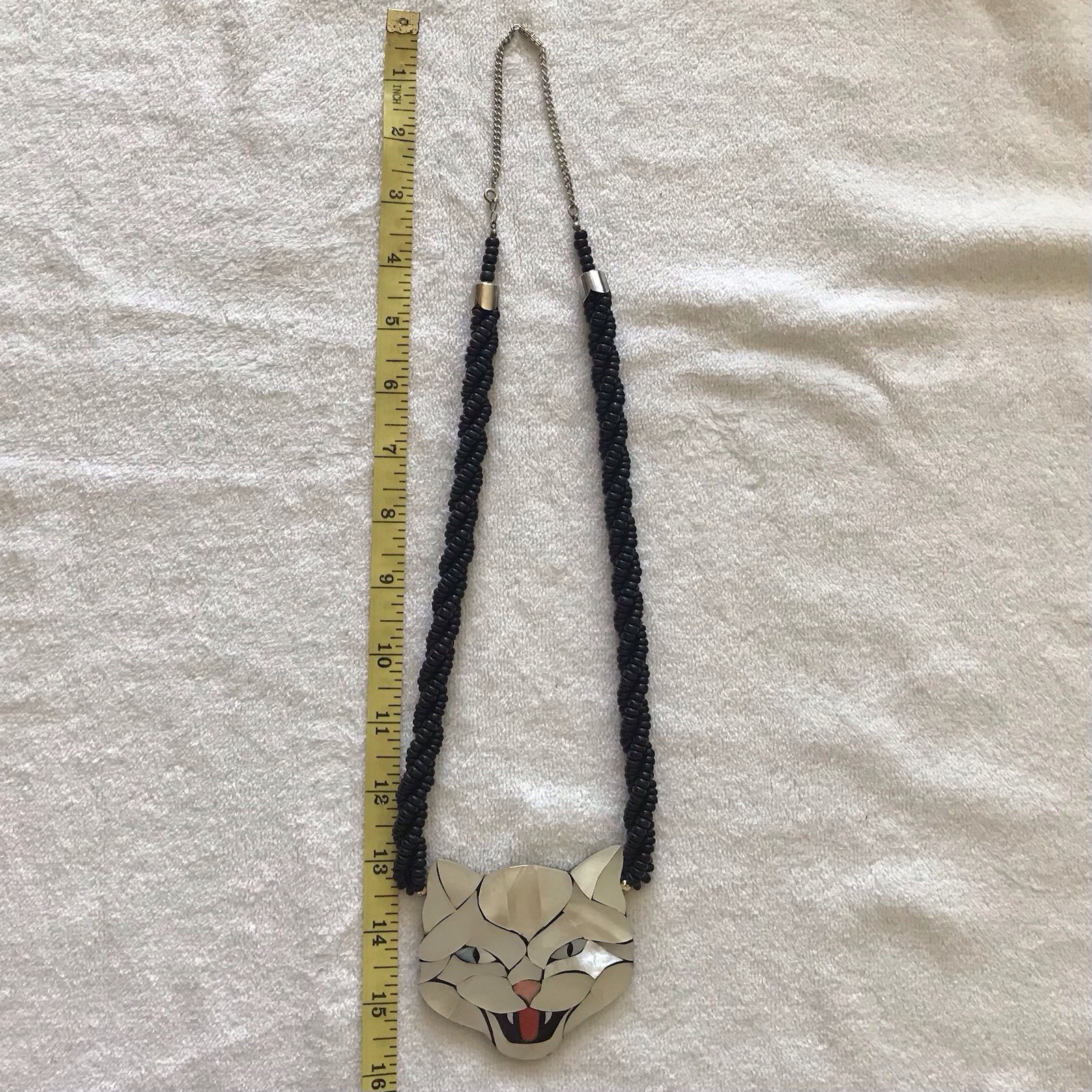 Cat Face Shell Inlay Necklace – Mosaic Kitty 3”