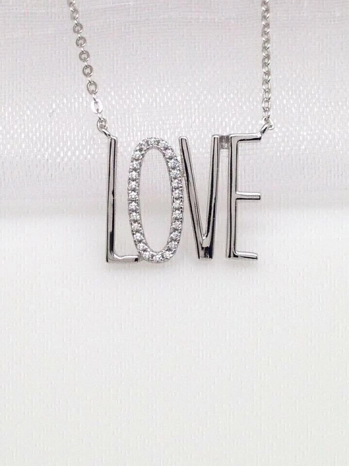 1Ct Round Cut Simulated Diamond Women “LOVE” Shape Pendant 14K White Gold Plated