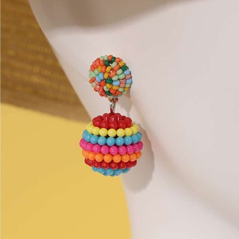 Colorful Beaded Drop Earrings – Rainbow Multicolor